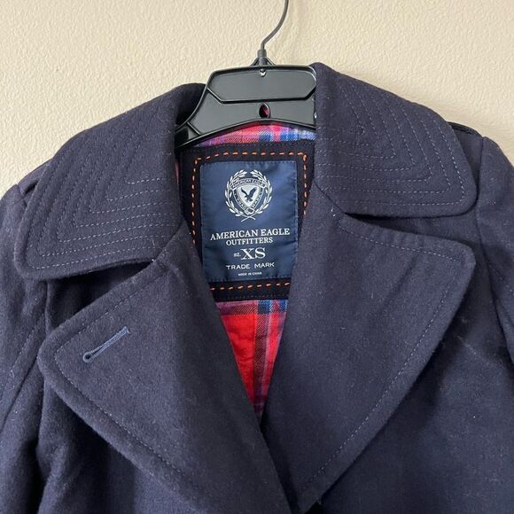 American Eagle Navy Wool Blend Academia Peacoat - Picture 2 of 6